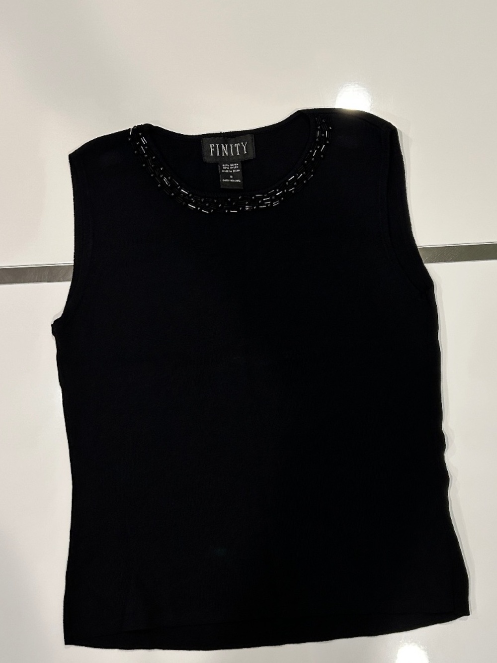 Finity Sequin Neckline Black Tank Top